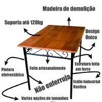 Mesa De Jantar 6 Lugares Grande Retangular Rustica Artesanal Tamanho 120x80