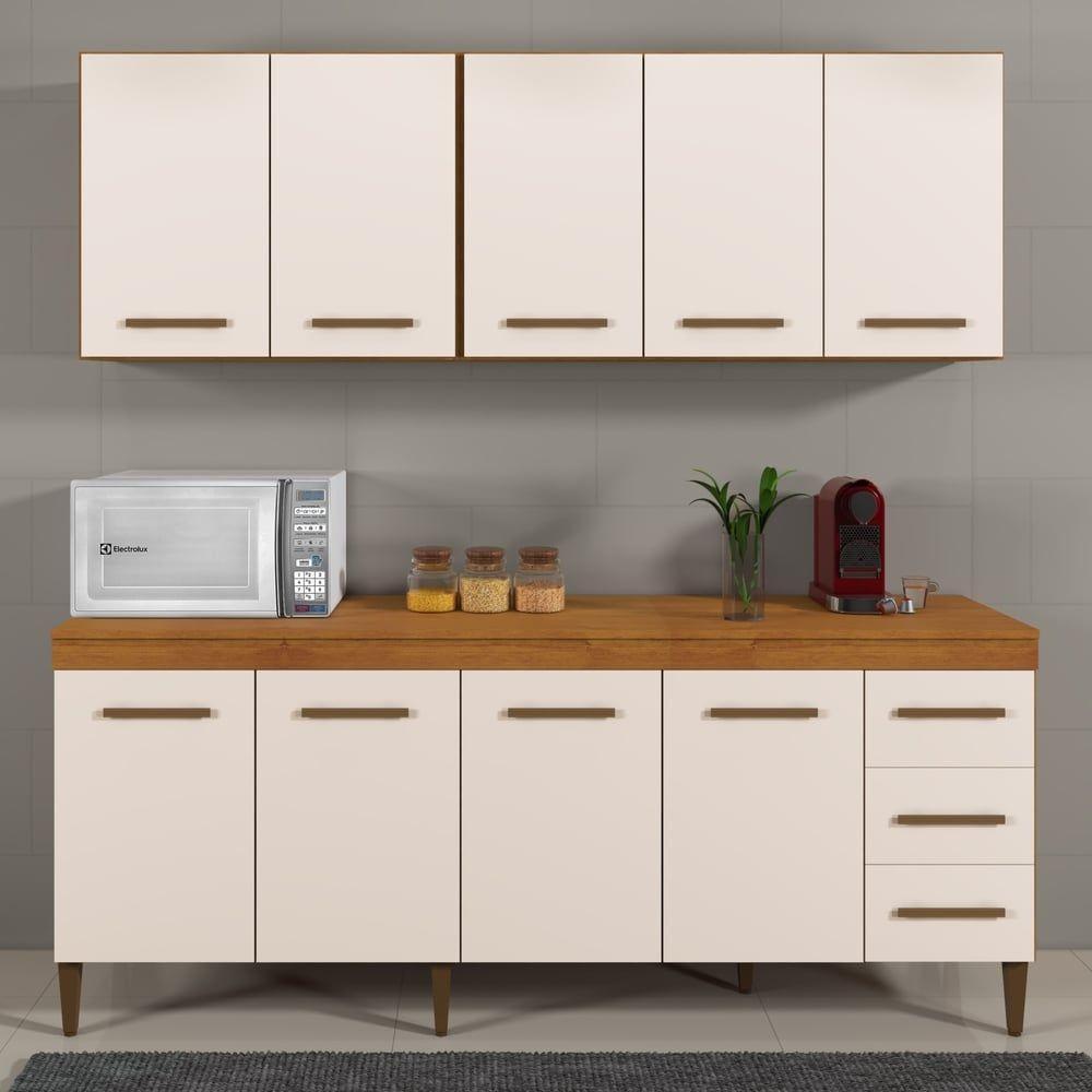 Cozinha Completa 9 Portas E 3 Gavetas Atenas Kaiki Moveis Nature-off White - 1