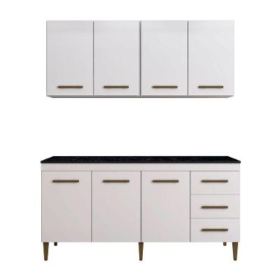 Cozinha Completa Atenas 7 Portas 3 Gavetas em MDF 160cm Amadeirado