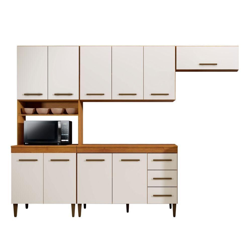 Cozinha Completa 10 Portas 3 Gavetas Atenas Kaiki Moveis Nature-off White - 8