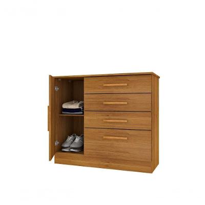Cômoda Chicago 4 Gavetas 1 Porta em MDF com Puxadores Plástico