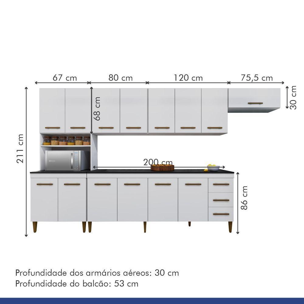 Cozinha Completa 14 Portas 3 Gavetas Atenas Kaiki Moveis Branco - 7
