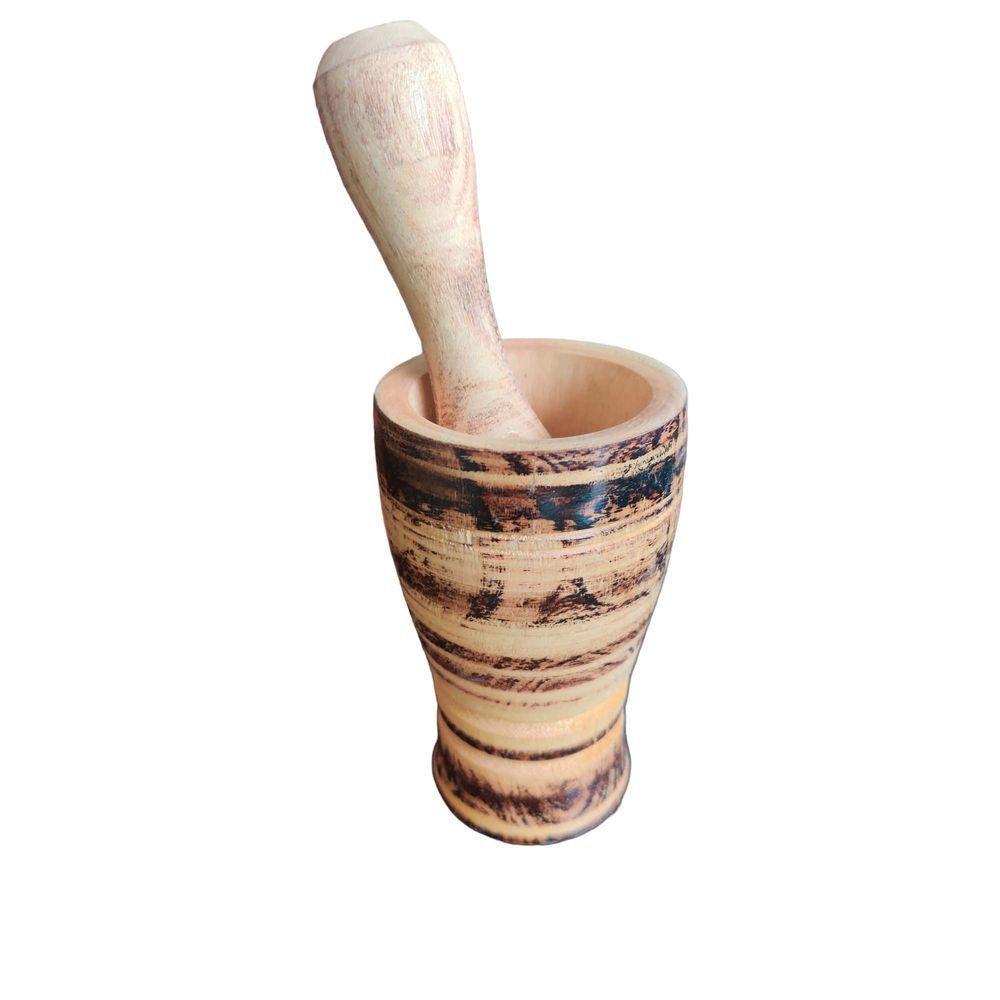 Pilão Socador De Temperos Feito Em Madeira Maciça Artesanal Rústico - 1