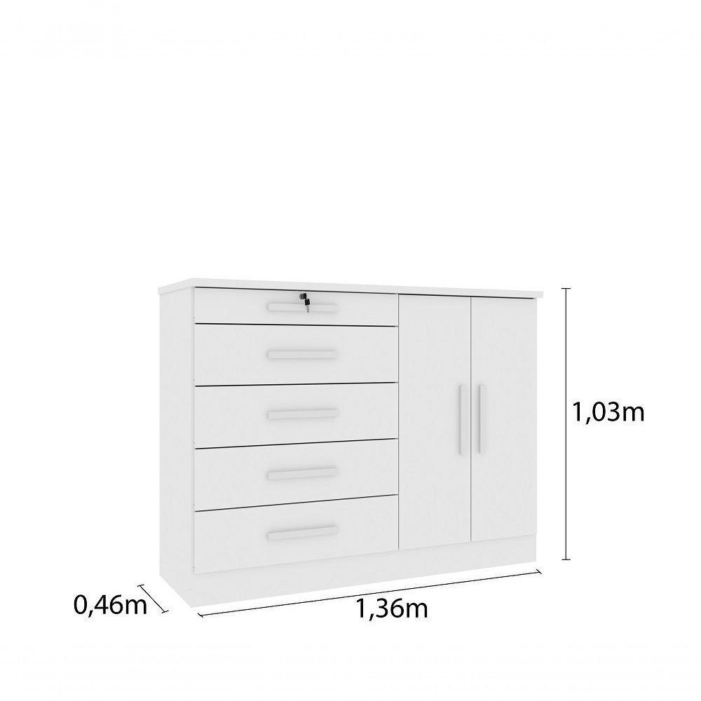 Comoda Istambul 5 Gavetas 2 Portas Tcil Neve - 2