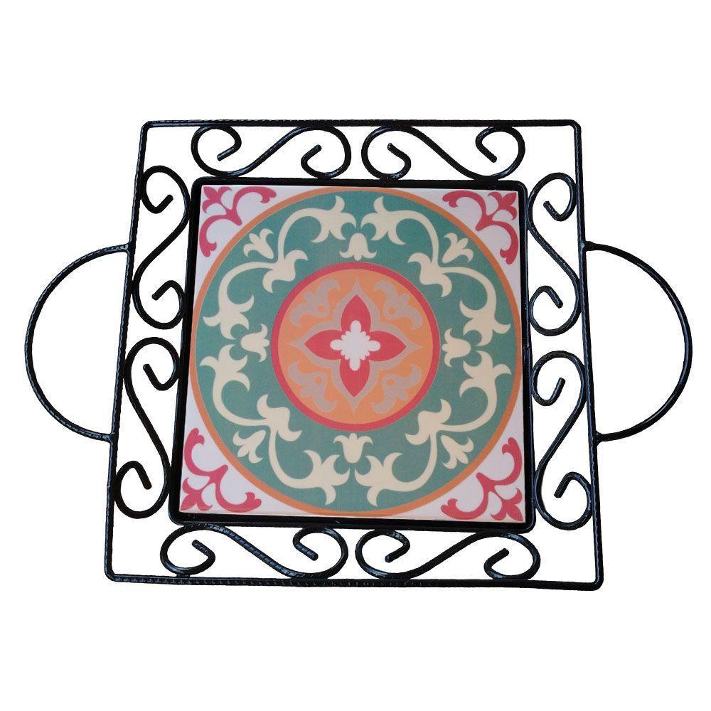 Fruteira De Mesa Bandeja Ferro E Azulejo Quadrada Premium Cozinha Azulejo G2 - 5