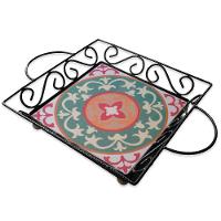 Fruteira De Mesa Bandeja Ferro E Azulejo Quadrada Premium Cozinha Azulejo G2 - 1