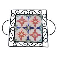 Fruteira De Mesa Bandeja Ferro E Azulejo Quadrada Premium Cozinha Azulejo G8 - 5