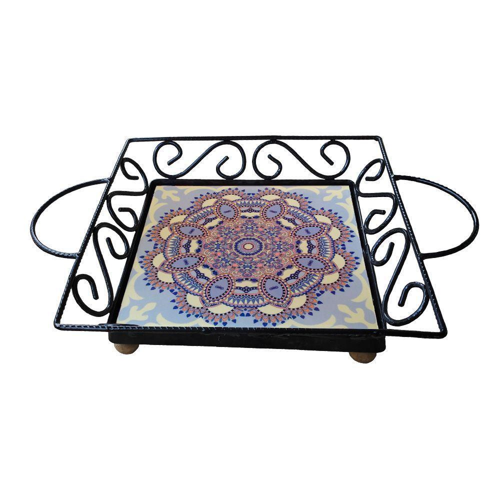 Fruteira De Mesa Bandeja Ferro E Azulejo Quadrada Premium Cozinha Azulejo G6 - 4