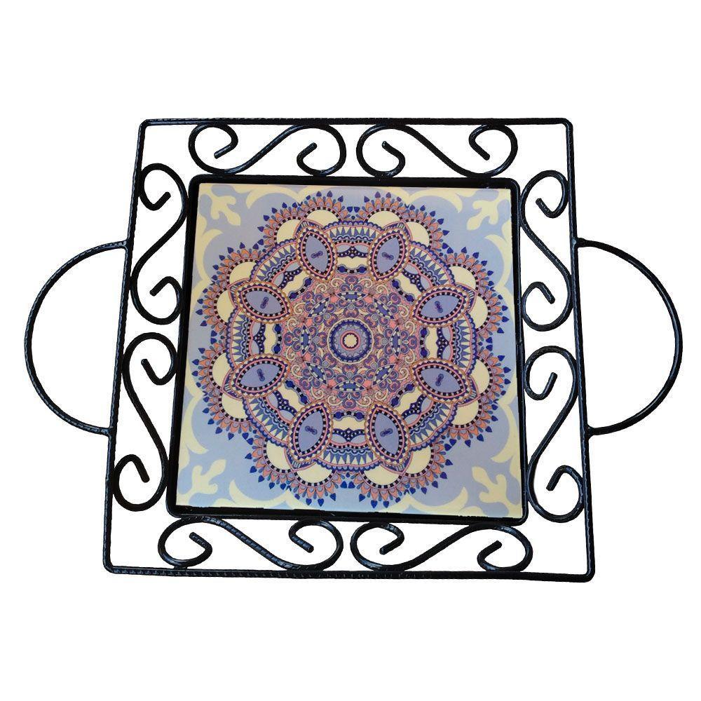 Fruteira De Mesa Bandeja Ferro E Azulejo Quadrada Premium Cozinha Azulejo G6 - 5