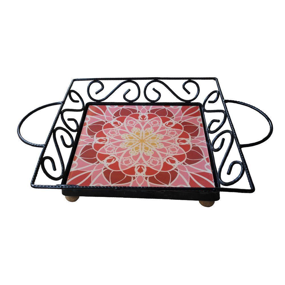 Fruteira De Mesa Bandeja Ferro E Azulejo Quadrada Premium Cozinha Azulejo G5 - 4