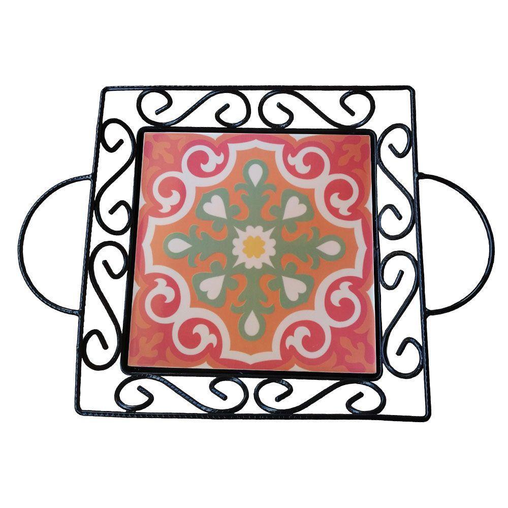 Fruteira De Mesa Bandeja Ferro E Azulejo Quadrada Premium Cozinha Azulejo G3 - 4