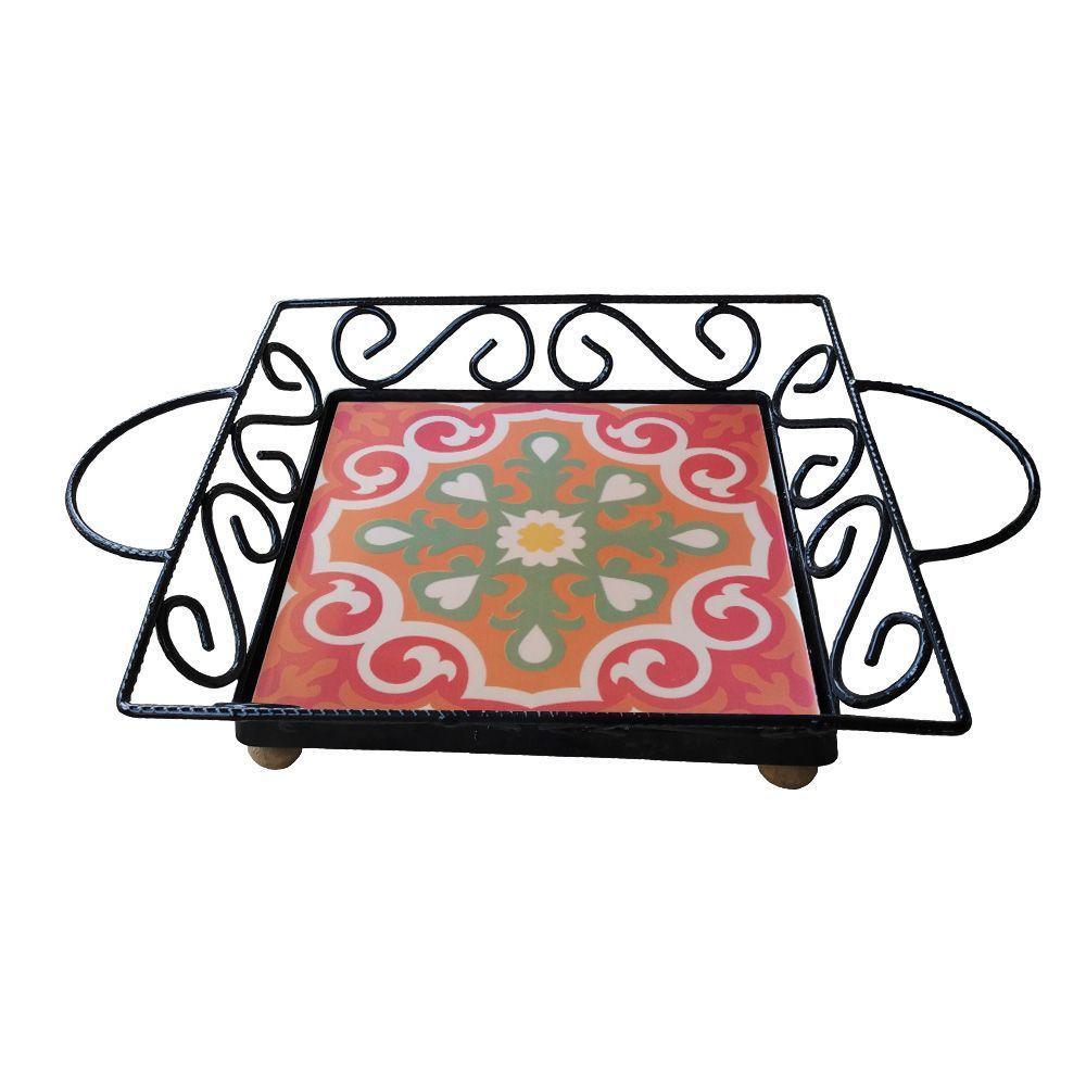 Fruteira De Mesa Bandeja Ferro E Azulejo Quadrada Premium Cozinha Azulejo G3 - 5