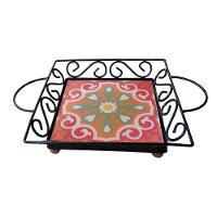Fruteira De Mesa Bandeja Ferro E Azulejo Quadrada Premium Cozinha Azulejo G3 - 5