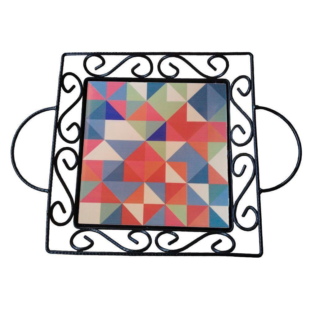 Fruteira De Mesa Bandeja Ferro E Azulejo Quadrada Premium Cozinha Azulejo G7 - 5