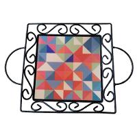 Fruteira De Mesa Bandeja Ferro E Azulejo Quadrada Premium Cozinha Azulejo G7 - 5
