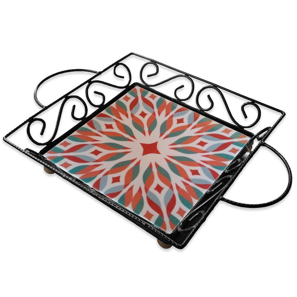 Fruteira De Mesa Bandeja Ferro E Azulejo Quadrada Premium Cozinha Azulejo G1 - 1