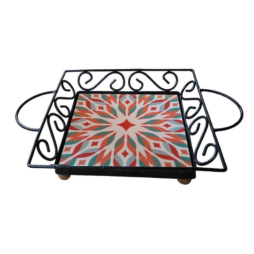 Fruteira De Mesa Bandeja Ferro E Azulejo Quadrada Premium Cozinha Azulejo G1 - 4