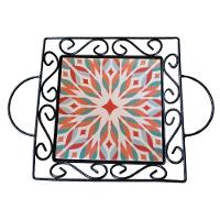 Fruteira De Mesa Bandeja Ferro E Azulejo Quadrada Premium Cozinha Azulejo G1 - 5