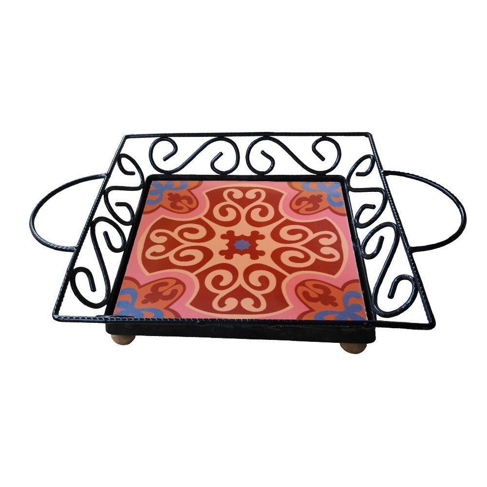 Fruteira De Mesa Bandeja Ferro E Azulejo Quadrada Premium Cozinha Azulejo G4 - 4