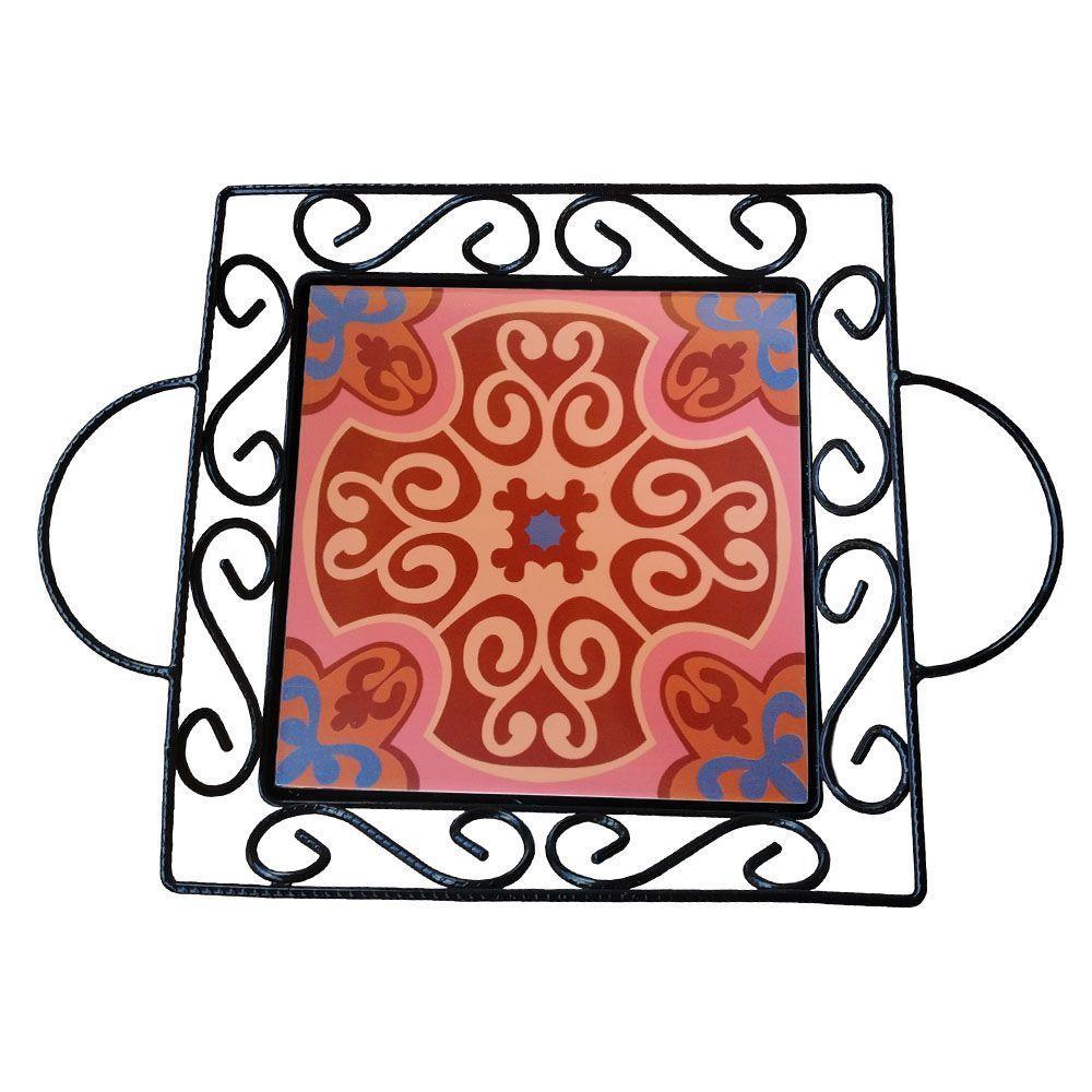 Fruteira De Mesa Bandeja Ferro E Azulejo Quadrada Premium Cozinha Azulejo G4 - 5