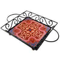 Fruteira De Mesa Bandeja Ferro E Azulejo Quadrada Premium Cozinha Azulejo G4 - 1