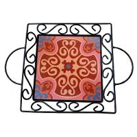 Fruteira De Mesa Bandeja Ferro E Azulejo Quadrada Premium Cozinha Azulejo G4 - 5