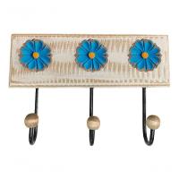 Cabideiro Toalheiro 3 Ganchos Madeira E Ferro Artesanal Cor Azul - 1
