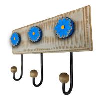 Cabideiro Toalheiro 3 Ganchos Madeira E Ferro Artesanal Cor Azul - 4