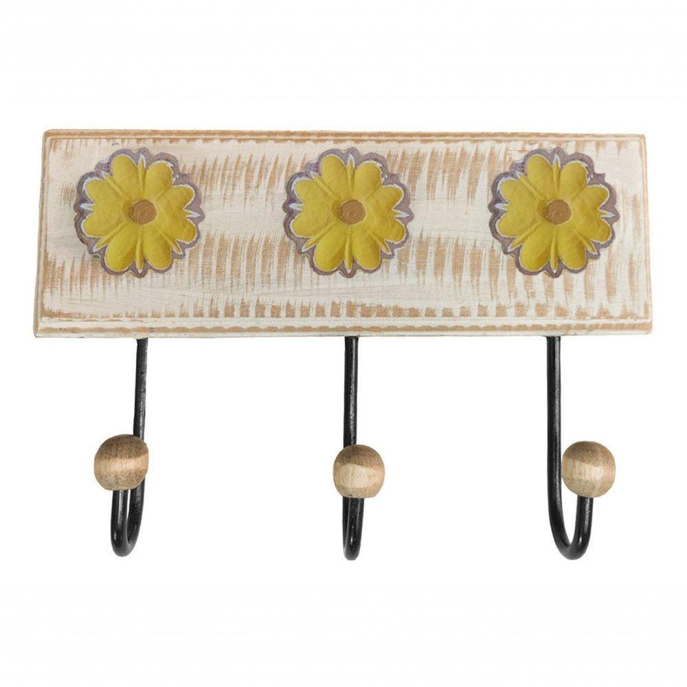 Cabideiro Toalheiro 3 Ganchos Madeira E Ferro Artesanal Cor Amarelo - 1