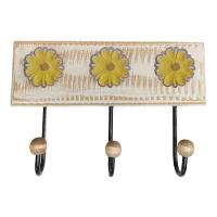 Cabideiro Toalheiro 3 Ganchos Madeira E Ferro Artesanal Cor Amarelo - 1