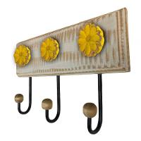 Cabideiro Toalheiro 3 Ganchos Madeira E Ferro Artesanal Cor Amarelo - 2