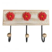 Cabideiro Toalheiro 3 Ganchos Madeira E Ferro Artesanal Cor Vermelho - 1