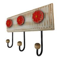 Cabideiro Toalheiro 3 Ganchos Madeira E Ferro Artesanal Cor Vermelho - 2