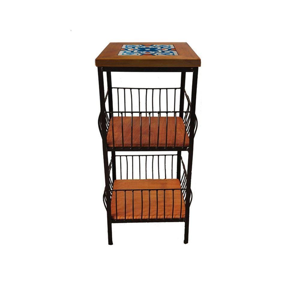 Fruteira De Ferro E Madeira 2 Andares Com Ladrilho Hidráulico Artesanal Ladrilho A2 - 1