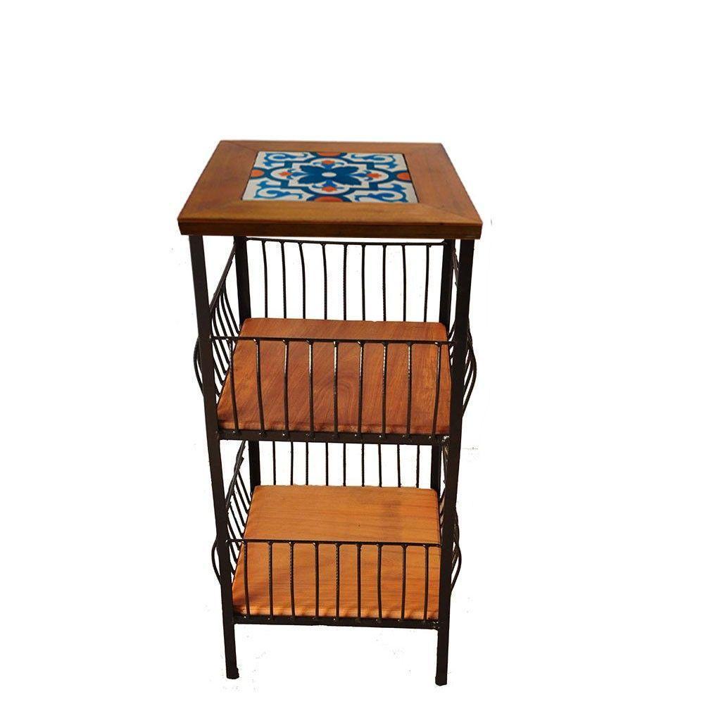 Fruteira De Ferro E Madeira 2 Andares Com Ladrilho Hidráulico Artesanal Ladrilho A2 - 5