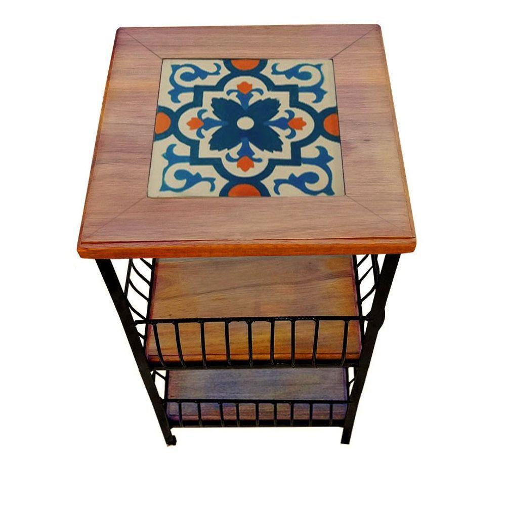 Fruteira De Ferro E Madeira 2 Andares Com Ladrilho Hidráulico Artesanal Ladrilho A2 - 6