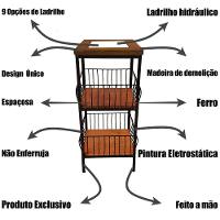Fruteira De Ferro E Madeira 2 Andares Com Ladrilho Hidráulico Artesanal Ladrilho A2 - 2
