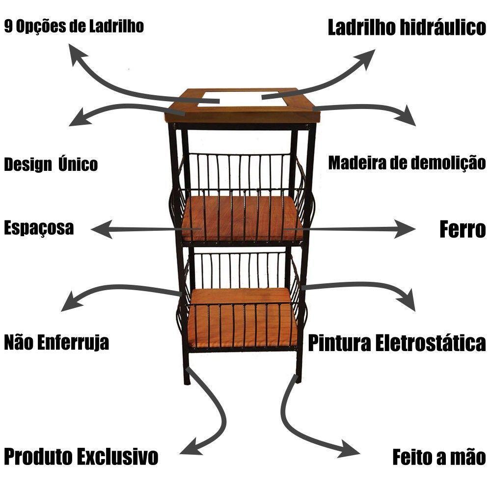 Fruteira De Ferro E Madeira 2 Andares Com Ladrilho Hidráulico Artesanal Ladrilho B4 - 2