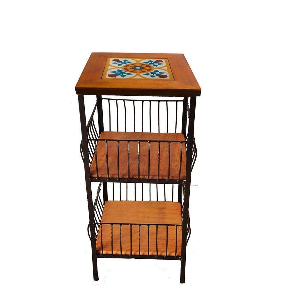 Fruteira De Ferro E Madeira 2 Andares Com Ladrilho Hidráulico Artesanal Ladrilho B4 - 5