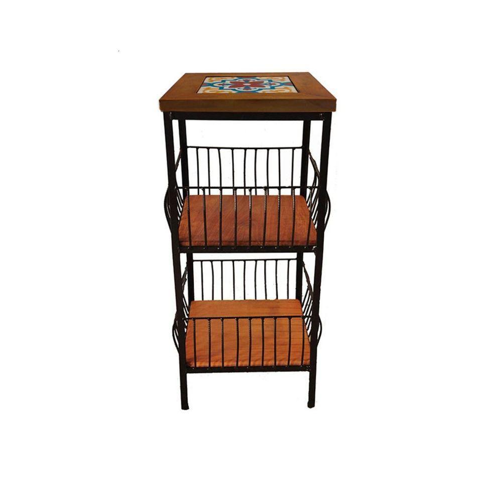 Fruteira De Ferro E Madeira 2 Andares Com Ladrilho Hidráulico Artesanal Ladrilho A1 - 1