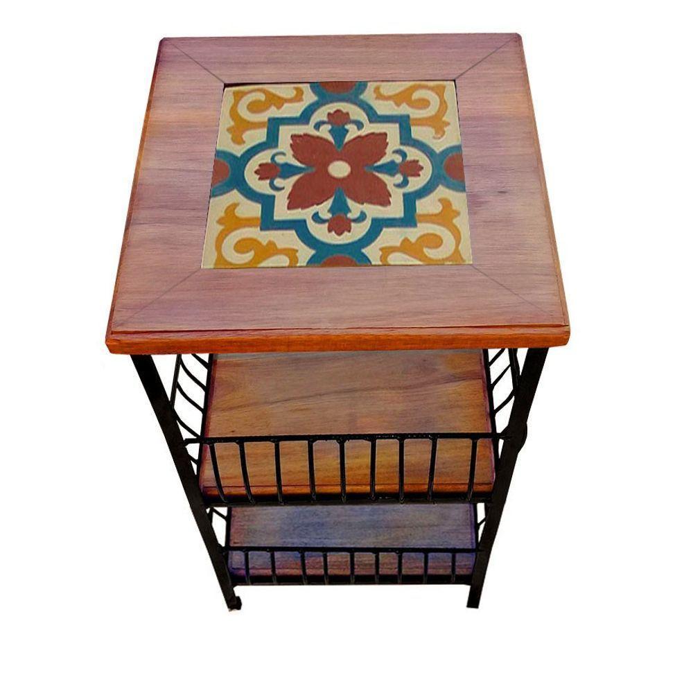 Fruteira De Ferro E Madeira 2 Andares Com Ladrilho Hidráulico Artesanal Ladrilho A1 - 6