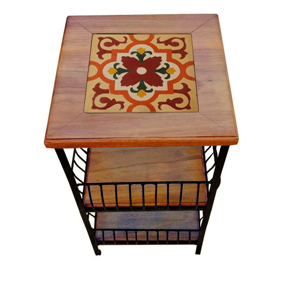 Fruteira De Ferro E Madeira 2 Andares Com Ladrilho Hidráulico Artesanal Ladrilho A5 - 6