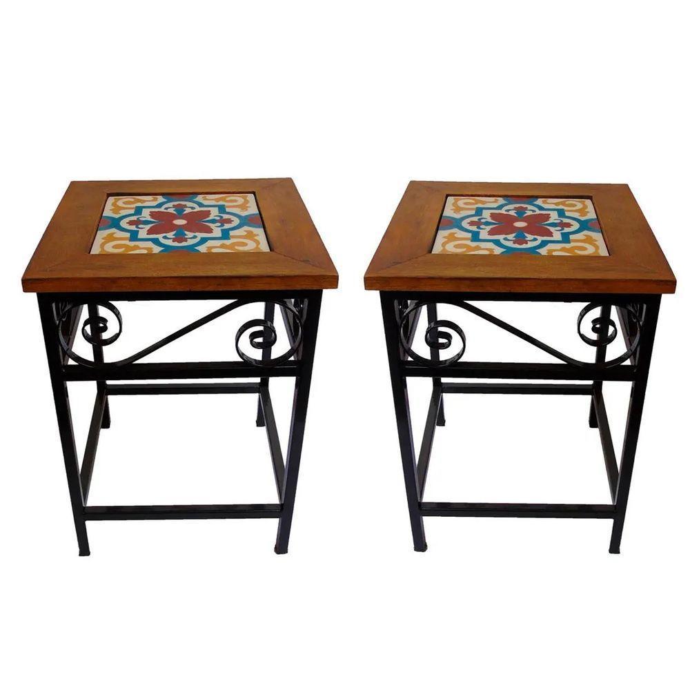 Kit 2 Bancos De Ferro E Madeira Rústico Com Ladrilho A1 - 1