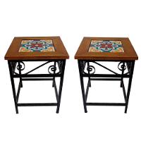 Kit 2 Bancos De Ferro E Madeira Rústico Com Ladrilho A1 - 1