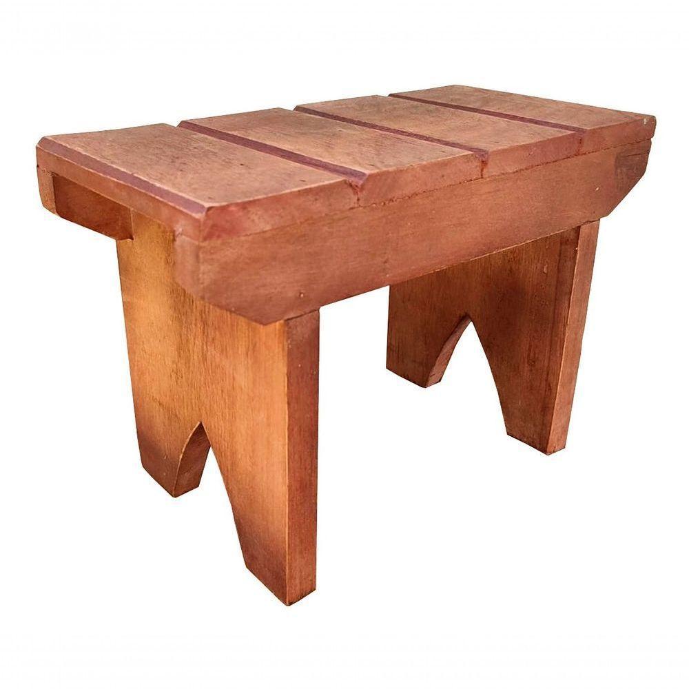 Mini Banquinho Pedicure De Madeira Maciça Artesanal Rústico Cor Marrom - 4