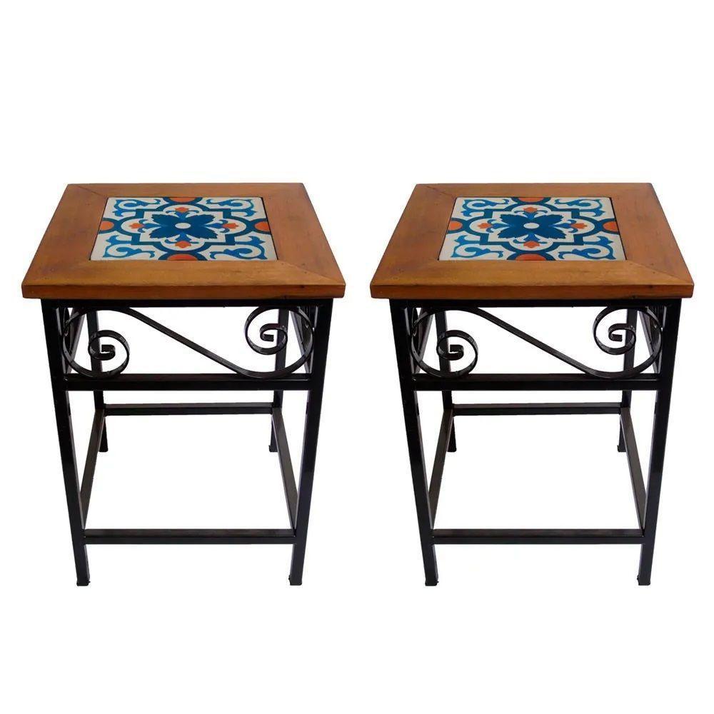 Kit 2 Bancos De Ferro E Madeira Rústico Com Ladrilho A2 - 1