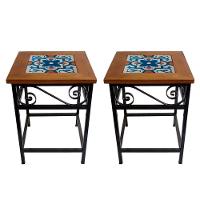 Kit 2 Bancos De Ferro E Madeira Rústico Com Ladrilho A2 - 1