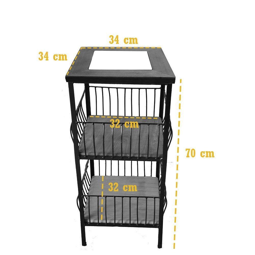 Fruteira De Ferro E Madeira 2 Andares Com Ladrilho Hidráulico Artesanal Ladrilho A3 - 3