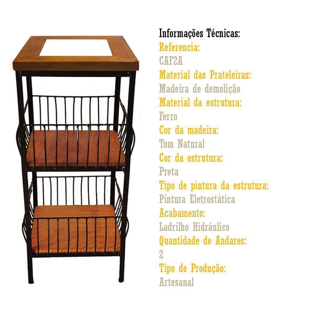 Fruteira De Ferro E Madeira 2 Andares Com Ladrilho Hidráulico Artesanal Ladrilho A3 - 4