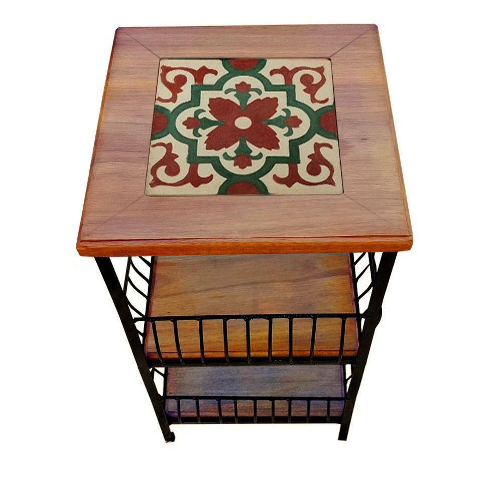 Fruteira De Ferro E Madeira 2 Andares Com Ladrilho Hidráulico Artesanal Ladrilho A3 - 6